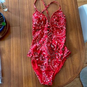 One Piece Bandanna Print Swim Suit